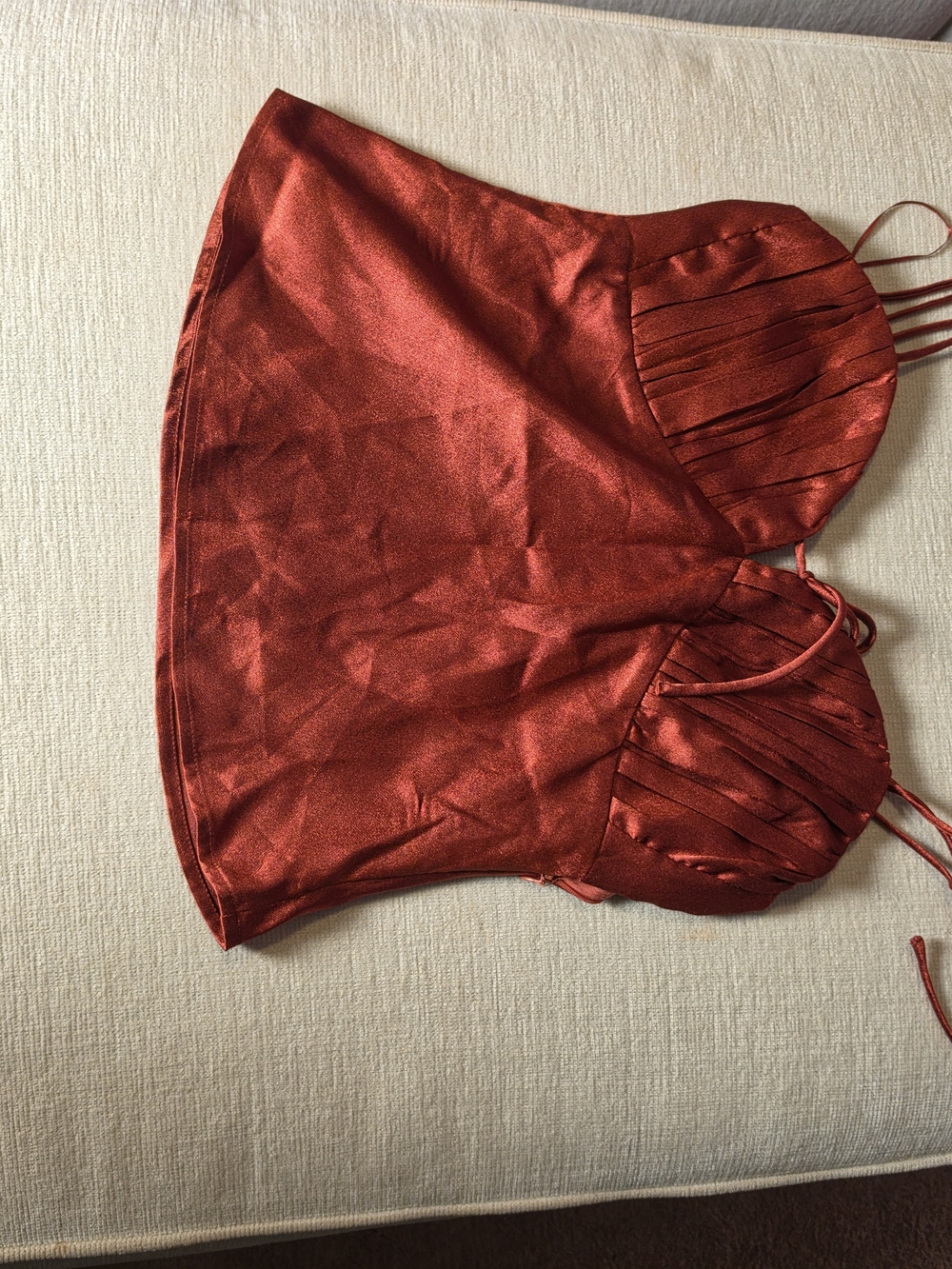 Fashion Nova Metallic Rust Red Satin Bustier Chemise